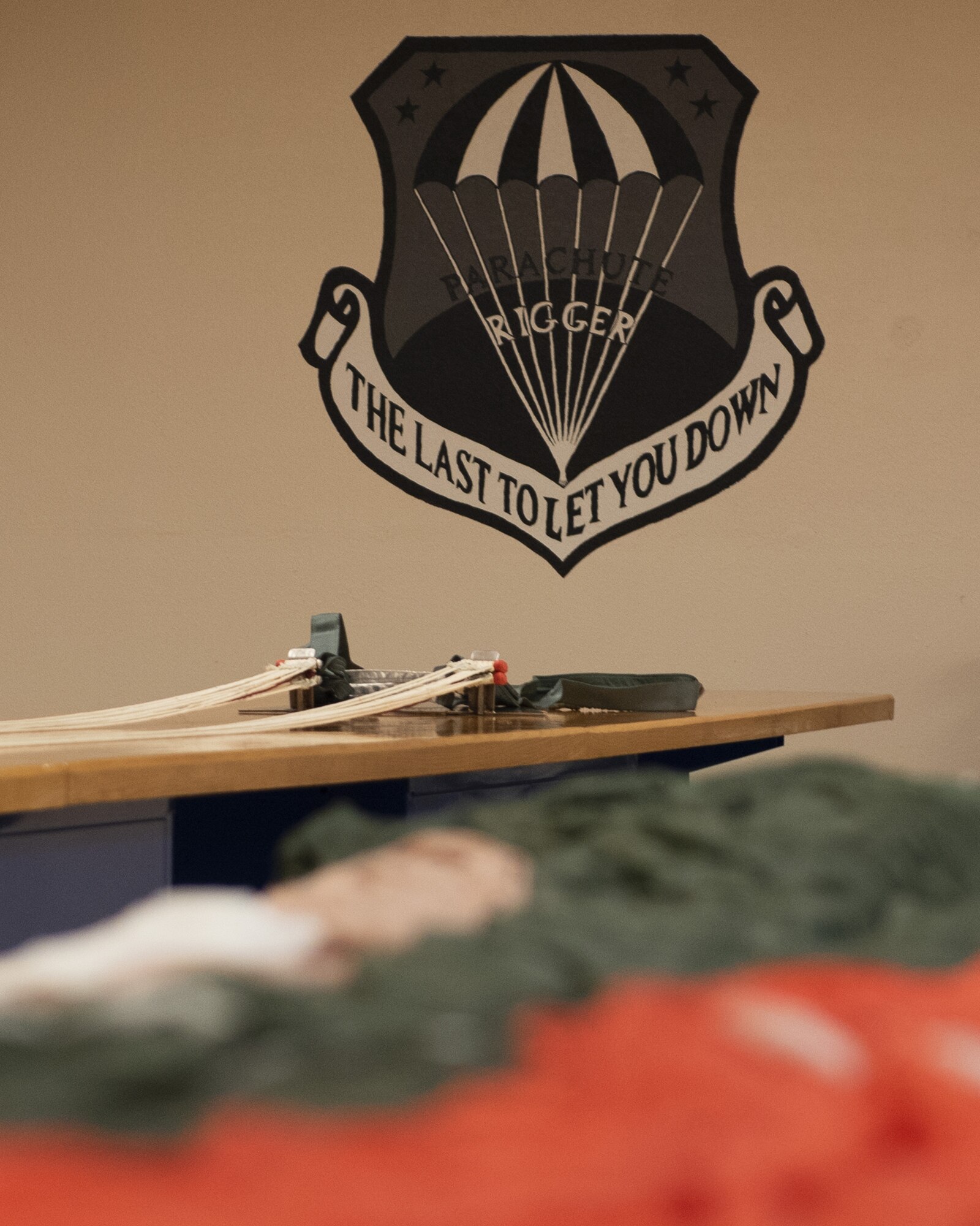 Parachutes lay out ready to be packed June 20, 2019, at Luke Air Force Base, Ariz.
