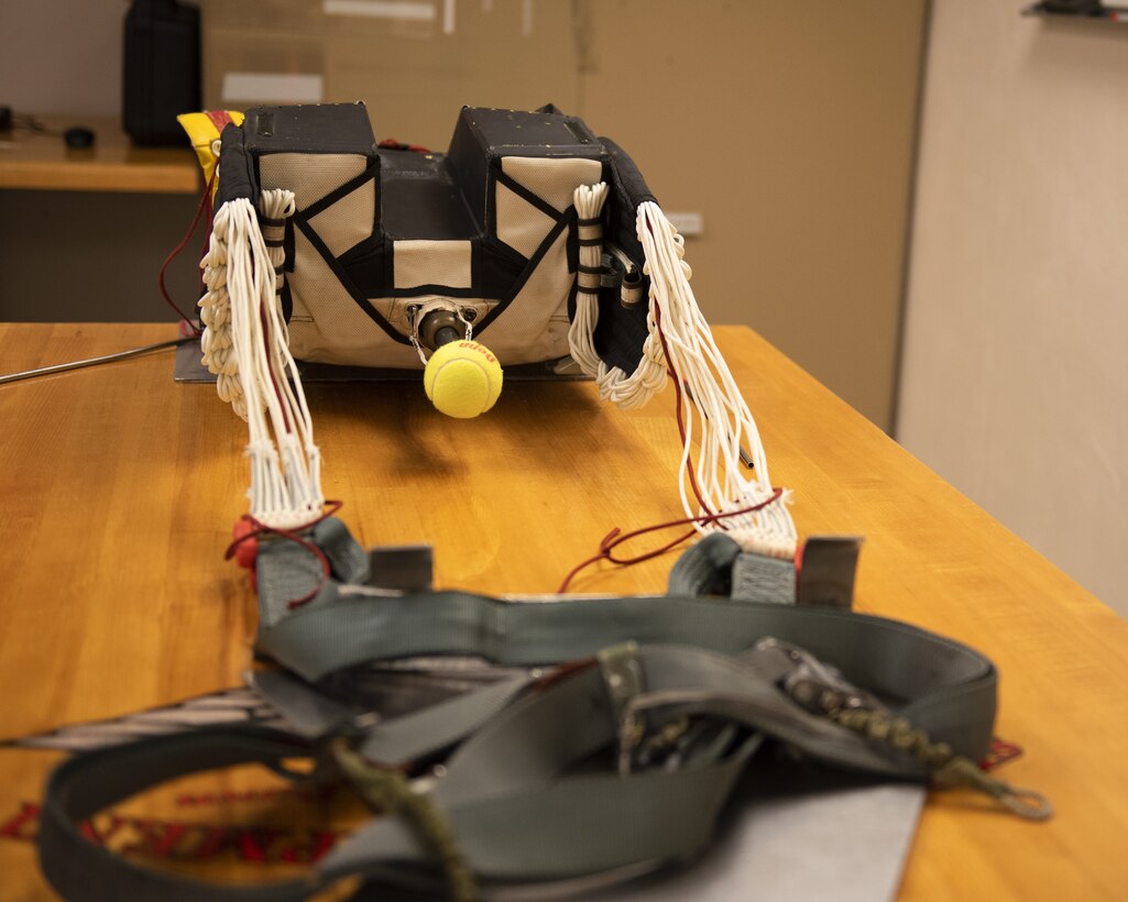 A packed parachute sits on a table June 20, 2019, at Luke Air Force Base, Ariz.