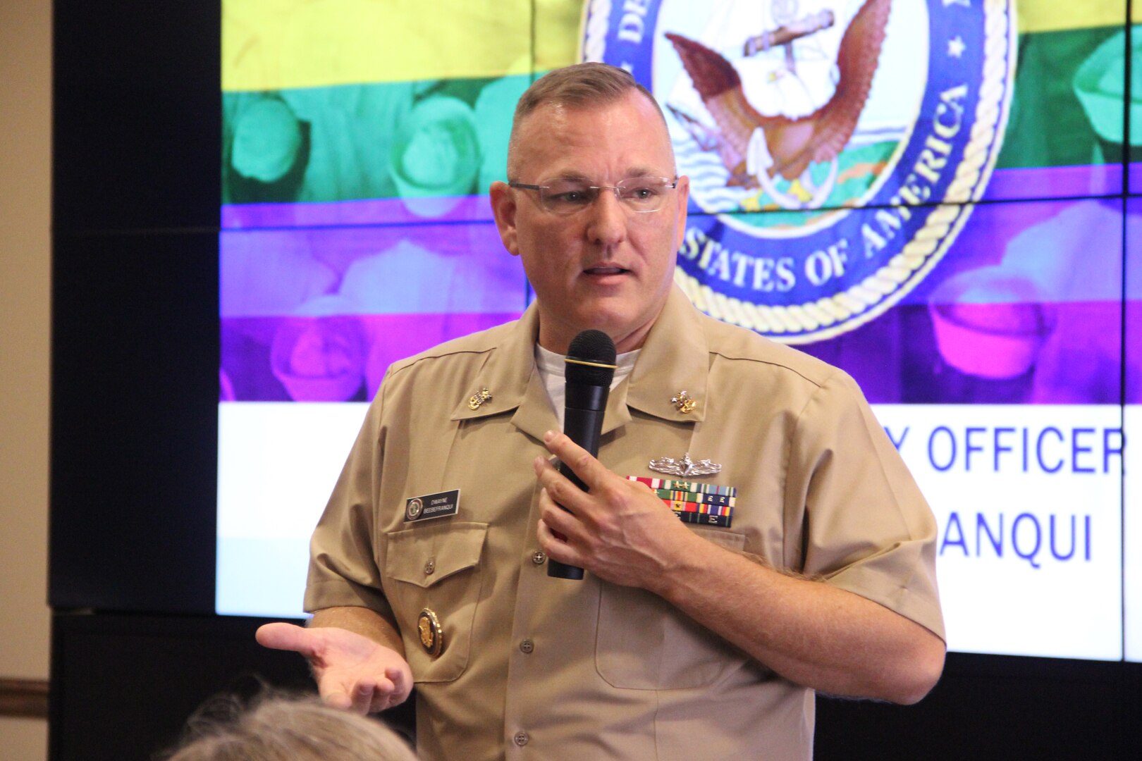 NSWC Crane hosted Master Chief Petty Officer Dwayne D. Beebe-Franqui on June 25 as the guest speaker at the Lesbian, Bisexual, Transgender, Queer, plus Allies (LGBTQ+A) Pride Month Luncheon. Beebe-Franqui spoke about his experience in the military while serving in the Navy under the Don’t Ask, Don’t Tell (DADT) policy, which allowed LGBTQ Americans to serve in the armed forces – as long as they hid their orientation or identity from everyone.