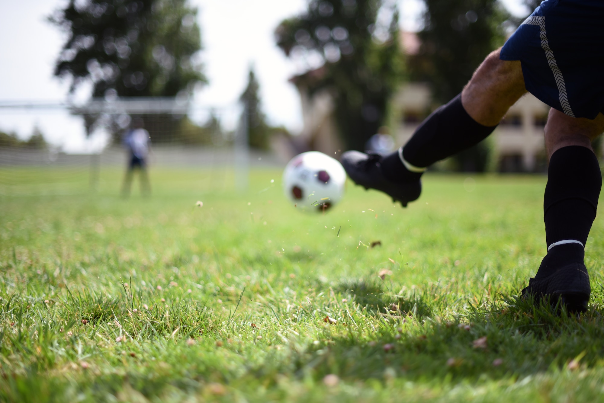 Travis Airmen and Sacramento Republic Football Club staff members play a match June 24, 2019, at Travis Air Force Base, California. The staff members toured a C-5M Super Galaxy and learned about the Travis mission ahead of their “Salute to Service Night.” (U.S. Air Force photo by Senior Airman Christian Conrad)