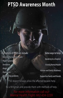 Columbus Air Force Base, Mississippi, also has numerous ways to get help for PTSD and other mental health issues. From the 14th Flying Training Wing chaplains to the Mental Health Flight’s Behavior Health Optimization Program and counseling sessions, any Airmen can find the help they need to get back to ‘100%.’ (U.S. Air Force graphic by Senior Airman Keith Holcomb)