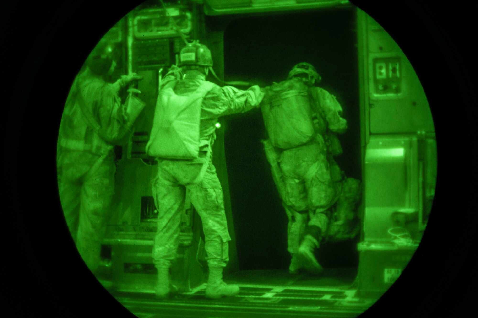 A Texas Army National Guard paratrooper assigned to the 1st Battalion, 143rd Infantry Regiment, 173rd Airborne Brigade conducts a static-line jump on a C-17 Globemaster III, June 14, 2019, over Boboc Drop Zone, Romania.