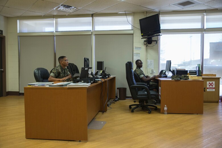 U.S. Marines with Headquarters and Headquarters Squadron (H&HS), S-1, conduct daily operations at Marine Corps Air Station Yuma Ariz., June 24, 2019. The mission of S-1 is to provide the Marines of H&HS with the highest quality and timely administrative support in the Marine Corps. (U.S. Marine Corps photo by Cpl. Sabrina Candiaflores)