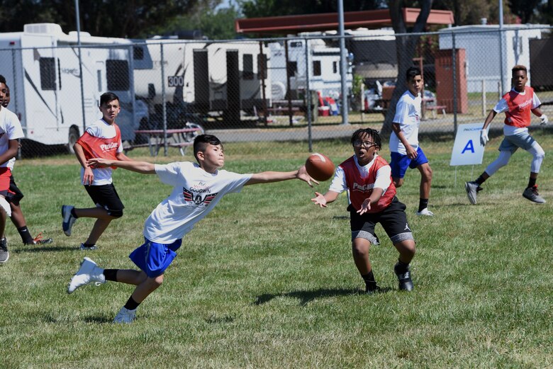 Base Youth Play Football With 49ers Pro Athlete Travis Air Force