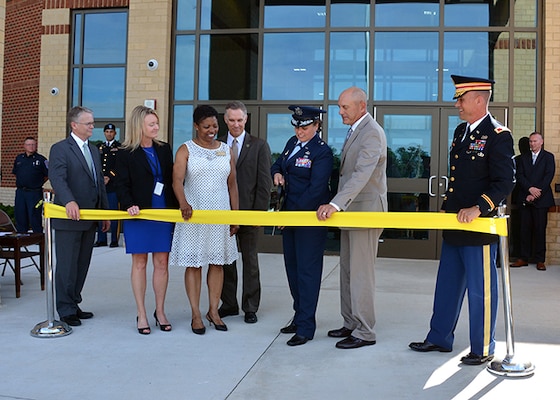 Leaders prepare to cut ribbon opening DLA Aviation Operations Center