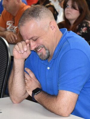 Andrea Tosolini, the Warner Robins Air Logistics Complex's 1,200th hire of its '1200 in 12' hiring initiative was sworn in June 24, 2019. The Florida native and 21-year Air Force veteran said getting the job was like winning the lottery. The Warner Robins Air Logistics Complex announced its initiative during a press conference Aug. 15, 2018. The task at hand was to hire 1,200 new workers within 12 months, or by the end of fiscal 2019. At the time 7,200 personnel worked for the complex, providing maintenance and repair for several aircraft and components, as well as F-15 engineering. (U.S. Air Force photo by Ed Aspera)