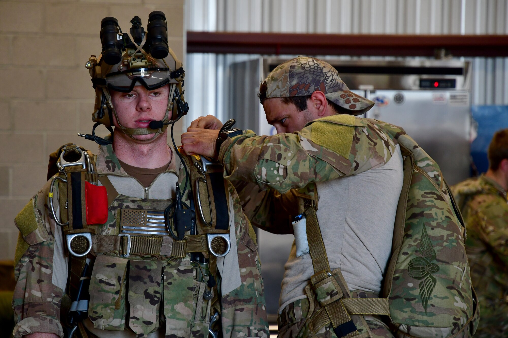 U.S. Air Force pararescuemen prepare for their five-level upgrade jump training at the Marana Regional Airport, Ariz., June 26, 2019.