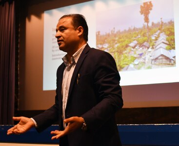 IMAGE: DAHLGREN. Va. (June 24, 2019) - Dhruva Mishra presents his story during Naval Surface Warfare Center Dahlgren Division's World Refugee Day event, June 20.