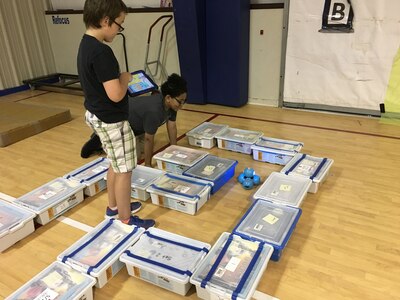 Tiernan Lowe, left, navigates a robot through a maze while James Clarke watches during the Randolph Field Independent School District STEAM Camp June 17-20 at Randolph Elementary School. Forty-five elementary- and middle-school students participated in the camp, which was financed by a grant from the Department of Defense Education Activity.