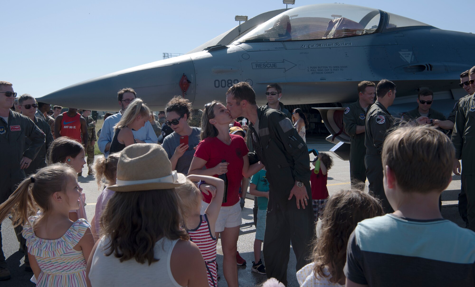 Family, friends, and co-workers gathered on the flightline to congratulate Richard and wish him well as he moves on to his next base