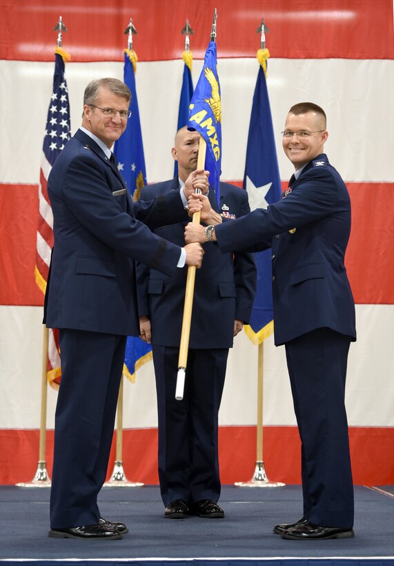 Brig. Gen. Chris Hill presided over the 76th Aircraft Maintenance Group Change of Command ceremony June 20 in which Col. Michael Allison relinquished command to Col. Gregory Lowe. Lowe previously served as the deputy director of the Washington Liaison Office, United States Africa Command. (U.S. Air Force photo/Kelly White)