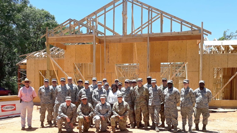 Members of the 931st Civil Engineer Squadron pose for a photo, June 14, 2019, Talbotton, Ga. Beginning May 20, more than 39 members of the McConnell Reserve CES unit took over as the construction team for the new Valley Healthcare Medical and Dental Clinic for a community of 800.