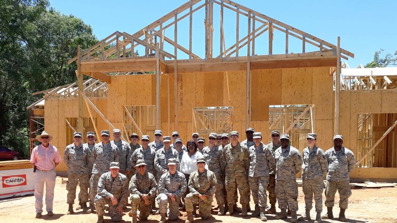 Members of the 931st Civil Engineer Squadron pose for a photo, June 14, 2019, Talbotton, Ga. Beginning May 20, more than 39 members of the McConnell Reserve CES unit took over as the construction team for the new Valley Healthcare Medical and Dental Clinic for a community of 800.