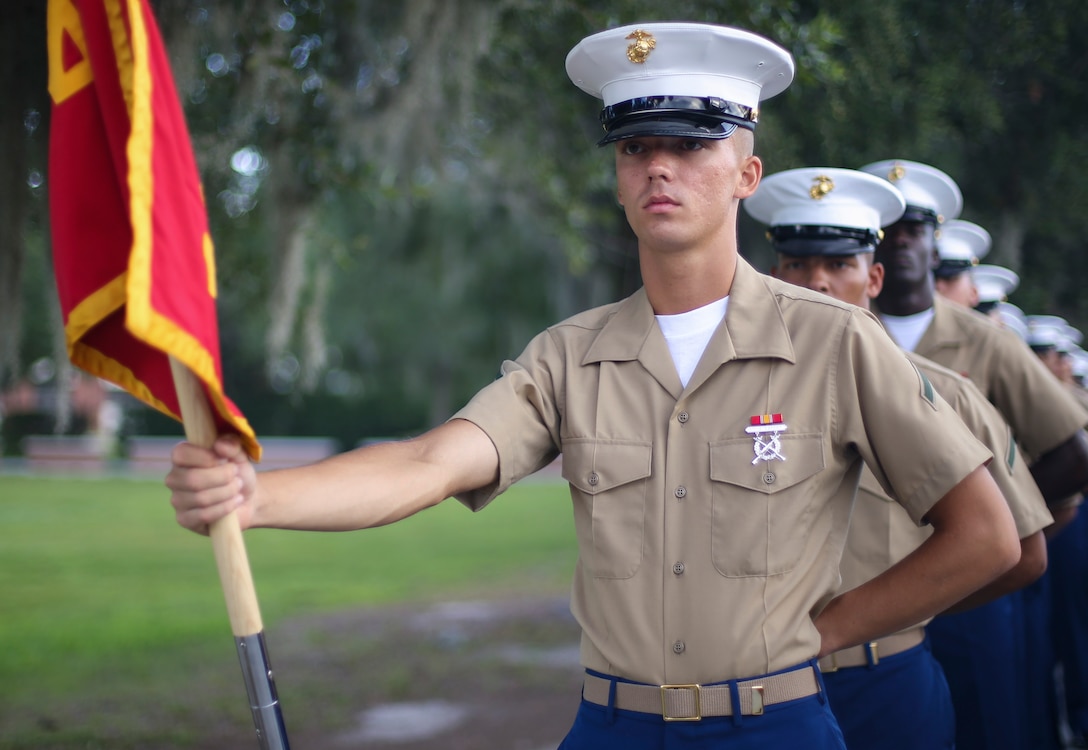 Private First Class Matthew H. Anderson completed Marine Corps recruit training as a platoon honor graduate of Platoon 1053, Company A, 1st Recruit Training Battalion, Recruit Training Regiment, aboard Marine Corps Recruit Depot Parris Island, South Carolina, June 28, 2019. Anderson was recruited by Staff Sergeant Brian McDonald from Recruiting Substation Charlotte. (U.S. Marine Corps photo by Cpl. Erin R. Ramsay)