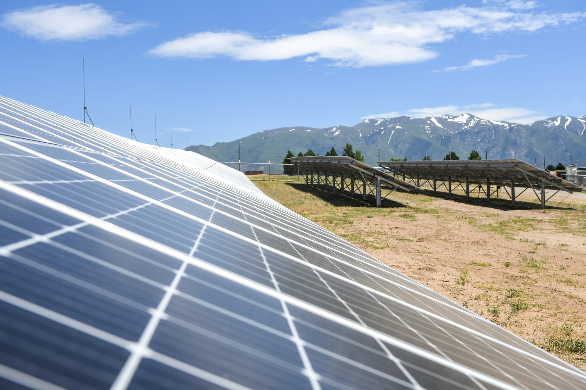A ribbon-cutting ceremony was held June 27, 2019, at Hill Air Force Base, Utah, announcing the completion of the new ground-mounted solar array. The array was installed through an energy savings performance contract, which means there is no upfront costs to the government. (U.S. Air Force photo by Cynthia Griggs)
