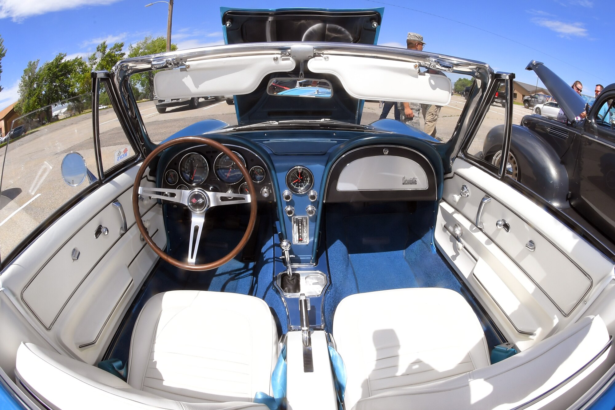 An interior view of a completely original 1967 Corvette convertible owned and restored by Jace Holt, F-16 System Program Office program manager, at a car show and barbecue hosted by the base’s Foreign Military Sales organization at Hill Air Force Base, Utah, June 27, 2019. The event was a first for the unit and several program teams and employees displayed and shared details with visitors about their personally owned vehicles. (U.S. Air Force photo by Todd Cromar)