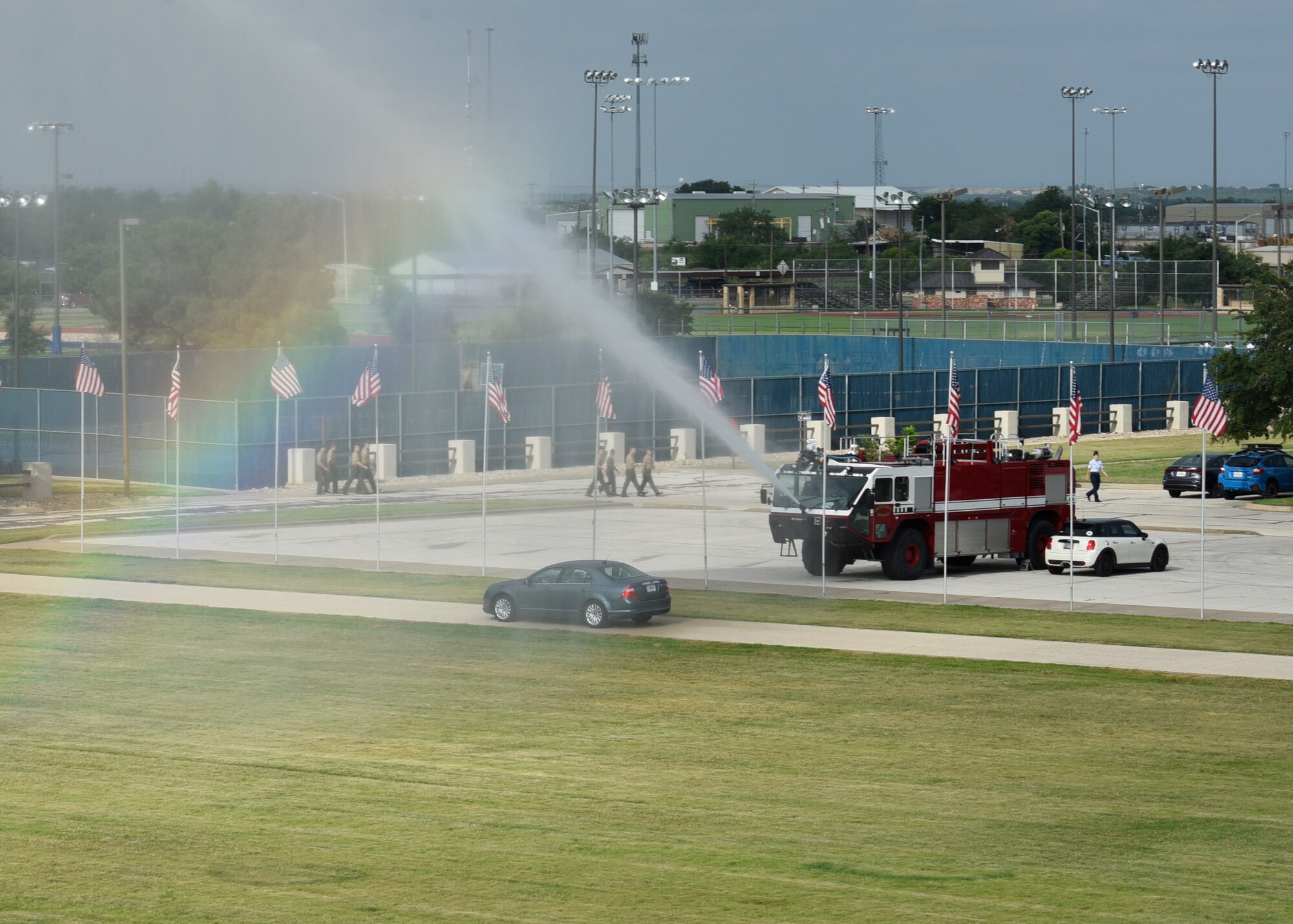 U.S. Air Force Col. Ricky Mills, 17th Training Wing outgoing commander, departs his change of command ceremony at the parade field on Goodfellow Air Force Base, Texas, June 28, 2019. Col. Andres Nazario, 17th Training Wing incoming commander, came from the Pentagon, Washington, D.C. as the former Deputy Director Joint Staff Intelligence Operations, Policy, Plans and Programs Directorate. (U.S. Air Force photo by Airman 1st Class Zachary Chapman/Released)