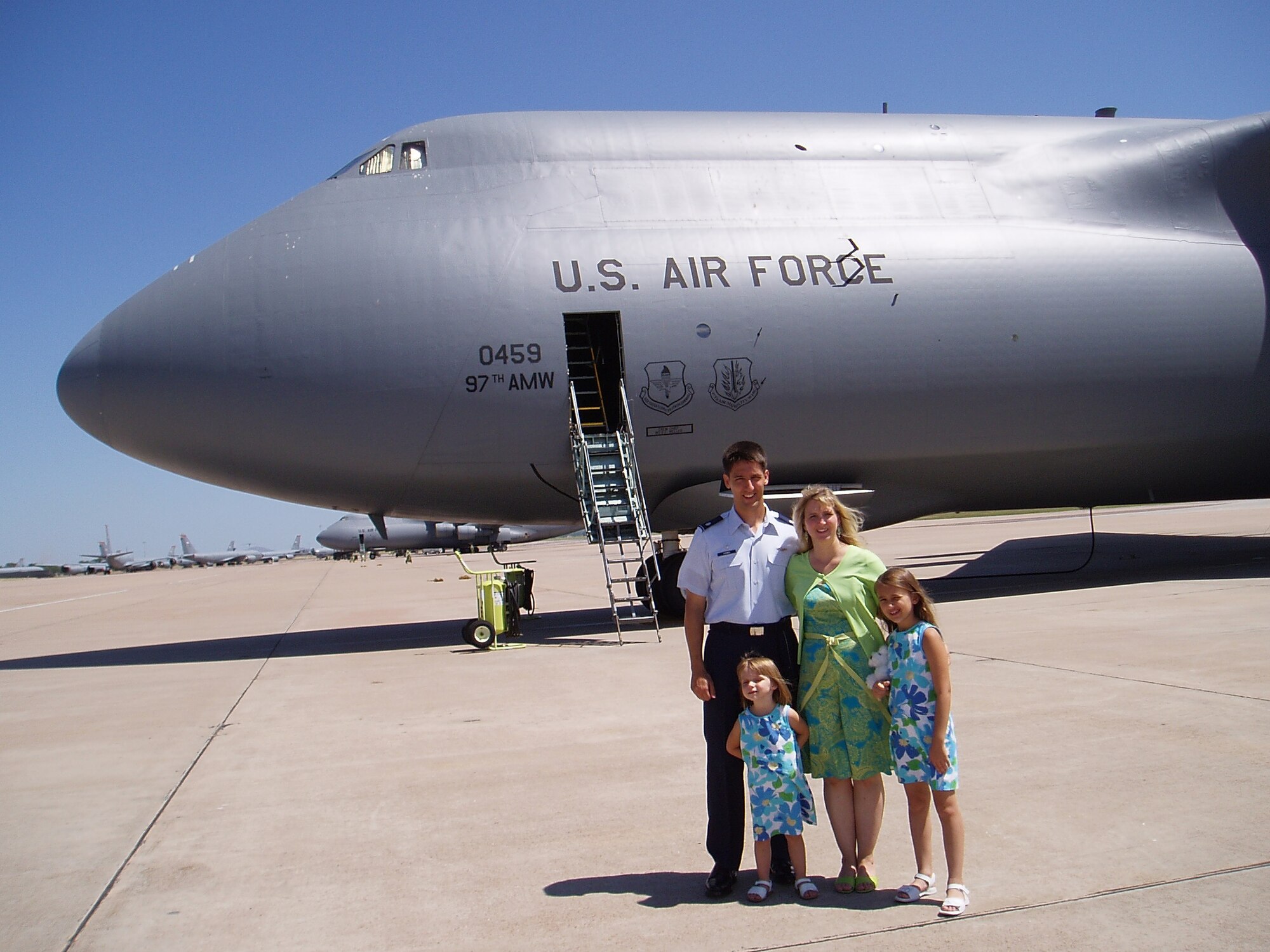 Then Lt. Col. Kyle J. Kremer, former 56th Airlift Squadron commander, and his family stand in front of a C-5 Galaxy at the 97th Air Mobility Wing in 2005, Altus Air Force Base, Okla. Now Brig. Gen. Kremer is the Director, Global Reach Programs, Office of the Assistant Secretary of the Air Force for Acquisition, Headquarters U.S. Air Force, Arlington, Virginia. (Courtesy photo by Brig. Gen. Kyle J. Kremer)