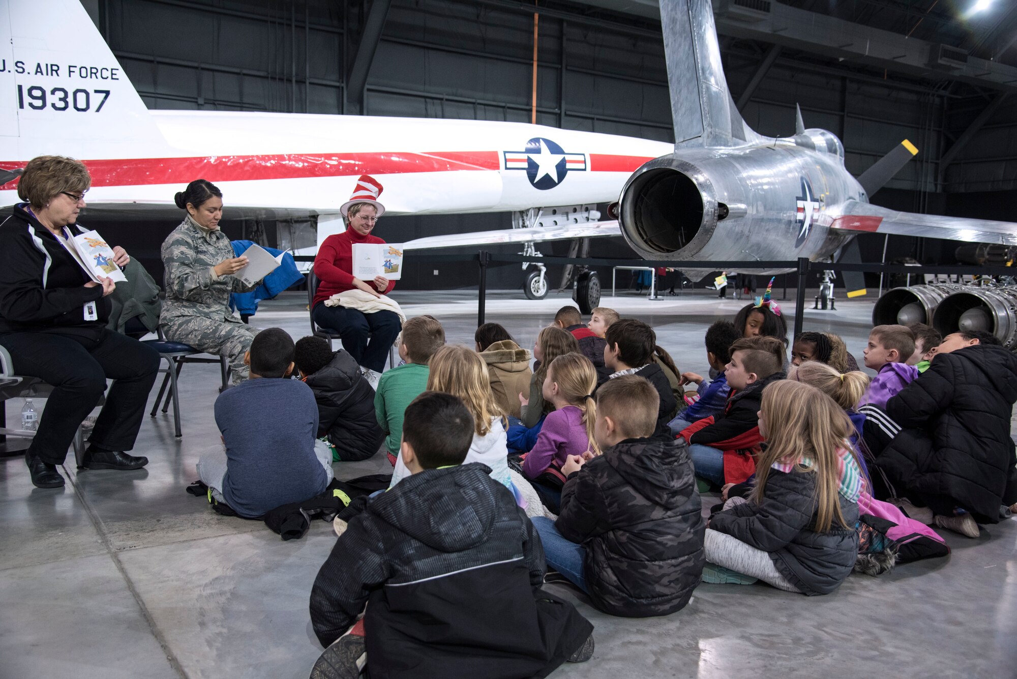 DAYTON, Ohio -- More than 850 local second and third grade students participated in the museum’s 20th annual Read Across America "Read-In" from Feb 28-March 1, 2019. Volunteers from Wright-Patterson AFB read books to the students as part of the national celebration honoring Dr. Seuss’ 115th birthday. (U.S. Air Force photo)