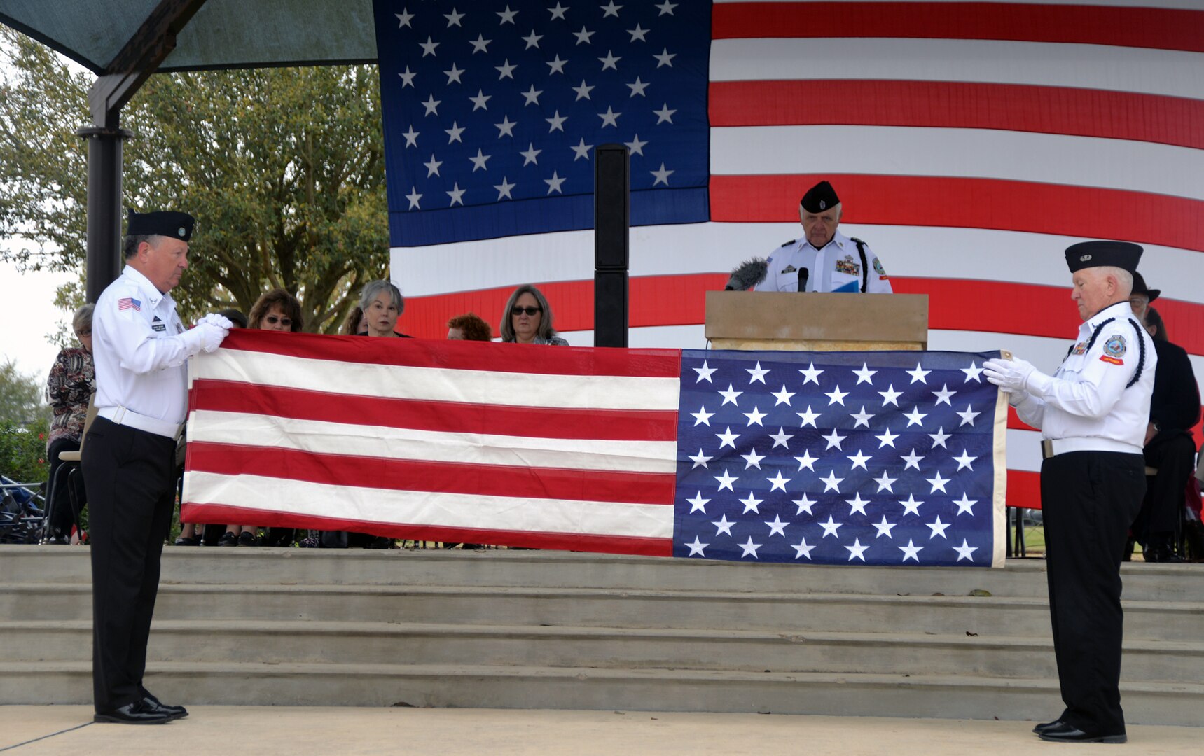 Members of the Fort Sam Houston Memorial Services Detachment conduct a flag-folding ceremony at the conclusion of the opening ceremonies for "The Wall That Heals" display Feb. 28 at the Fort Sam Houston National Cemetery. Dozens of Vietnam War-era veterans, their families and many others turned out to pay tribute to those who never came home. The Daughters of the American Revolution’s Alamo Chapter hosted “The Wall That Heals,” a traveling representation of the Vietnam Veterans Memorial, at the cemetery Feb. 28 through March 3.