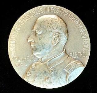 Photograph of obverse of Congressional Gold Medal rewarded to LT Ellsworth P. Bertholf for the Overland Relief Expedition.