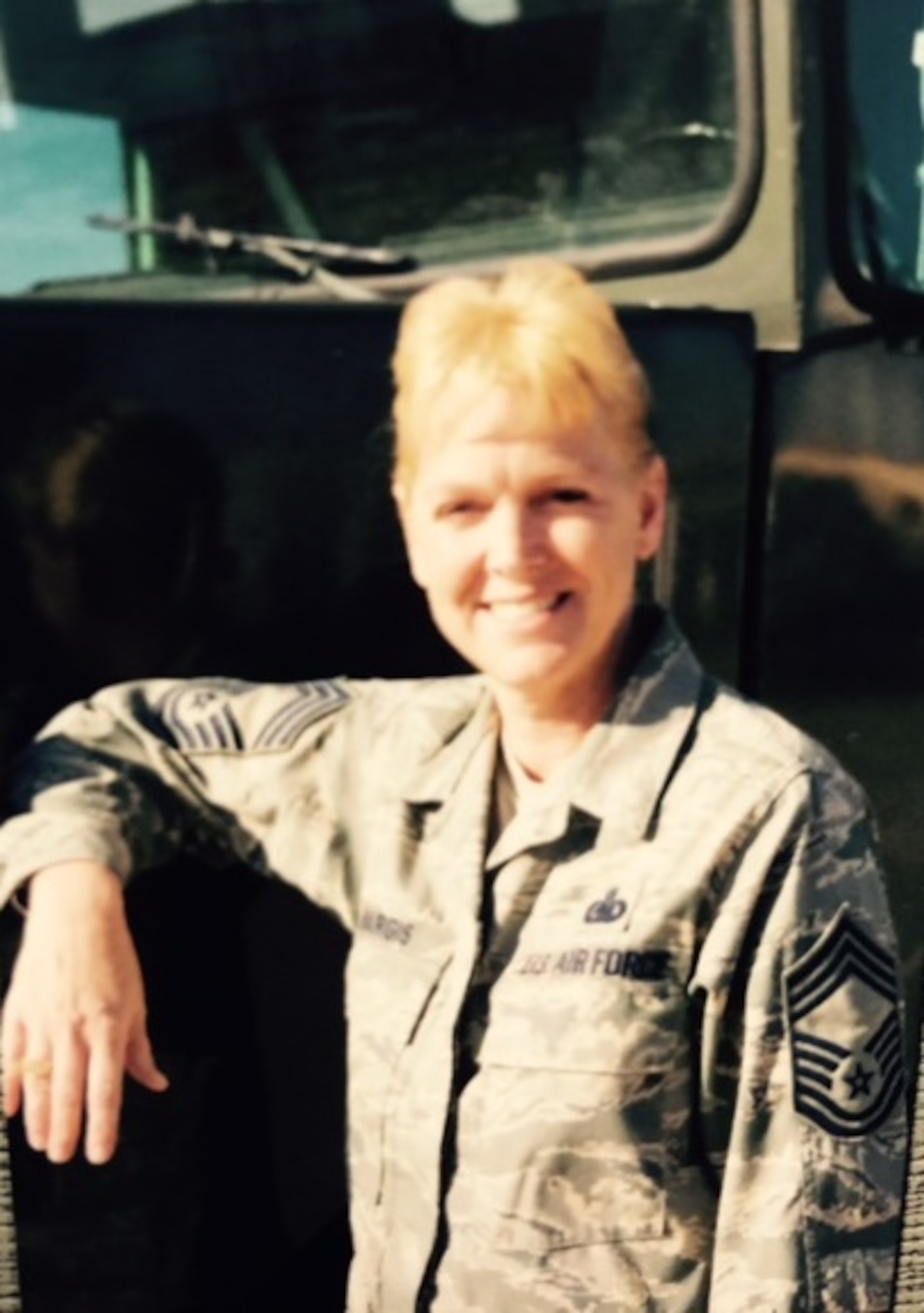 A photo of Ret. Chief Master Sgt. Gail Hargis during her time as an active duty U.S. Air Force Chief Master Sgt.