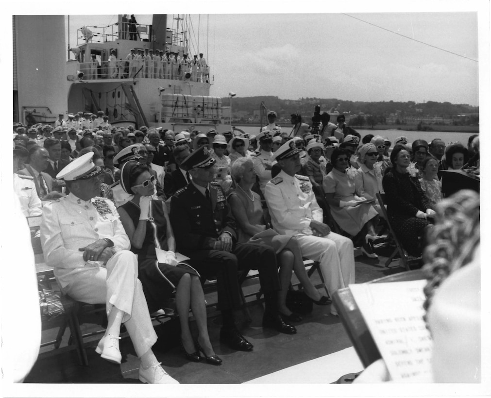 Admiral Chester R. Bender, Change of Command Ceremony June 1, 1970 aboard the USCGC Gallatin at the US Navy Yard. Coast Guard Archives, Commandant Chester R. Bender