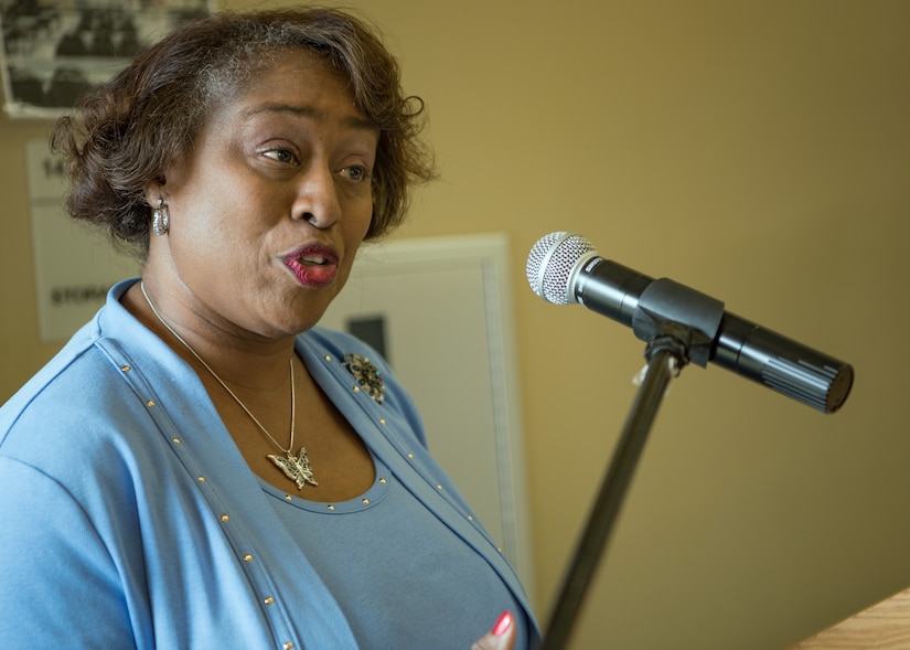 Councilwoman Harriet Holman, Dorchester County Council District 1, addresses the crowd during the 2019 National African American Black History Program Celebration Feb 27, 2019, at Joint Base Charleston’s Chapel Annex in Charleston, S.C.