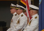 SANTA RITA, Guam (March 1, 2019) - The official party listens to the guest speaker during the change of command cremony for the Los Angeles-class fast attack submarine USS Topeka (SSN 754), March 1. Topeka is one of four Guam-homeported submarines assigned COMSUBRON 15.