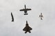 A U.S. Air Force A-10 Thunderbolt II, F-22 Raptor, F-35 Lightning and an F-86 Sabre fly in formation together over Davis-Monthan Air Force Base, Ariz., March 2, 2019.