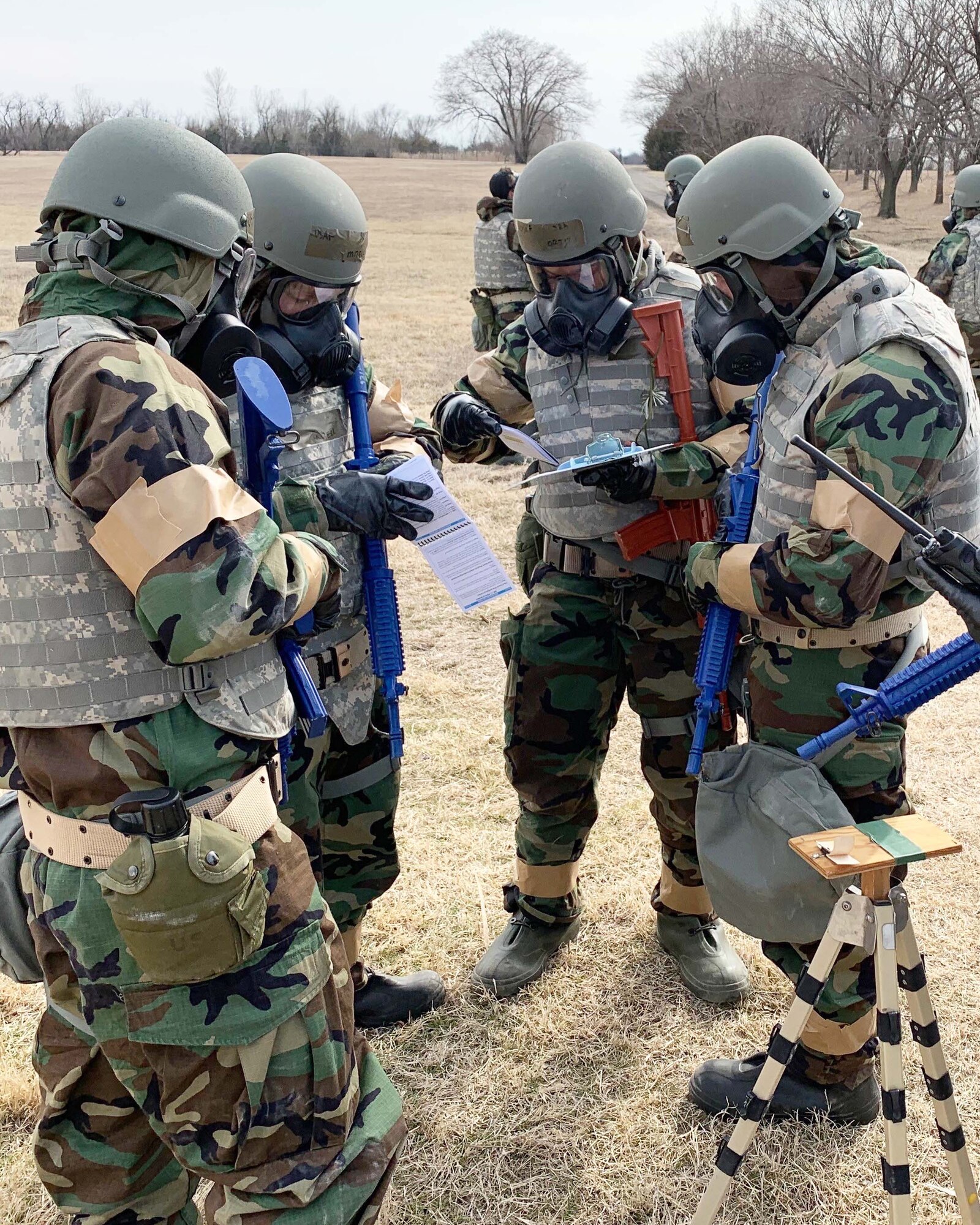 Reserve Citizen Airmen of the 931st Air Refueling Wing use an Airman's Manual as a guide during in an Annual Readiness Assessment March 2, 2019, McConnell Air Force Base, Kan.  The Assessment provides Airmen with the training they need in order to carry out mission requirements with efficiency and accuracy.   (U.S. Air Force photo by Lt. Col. Suzie Jones)