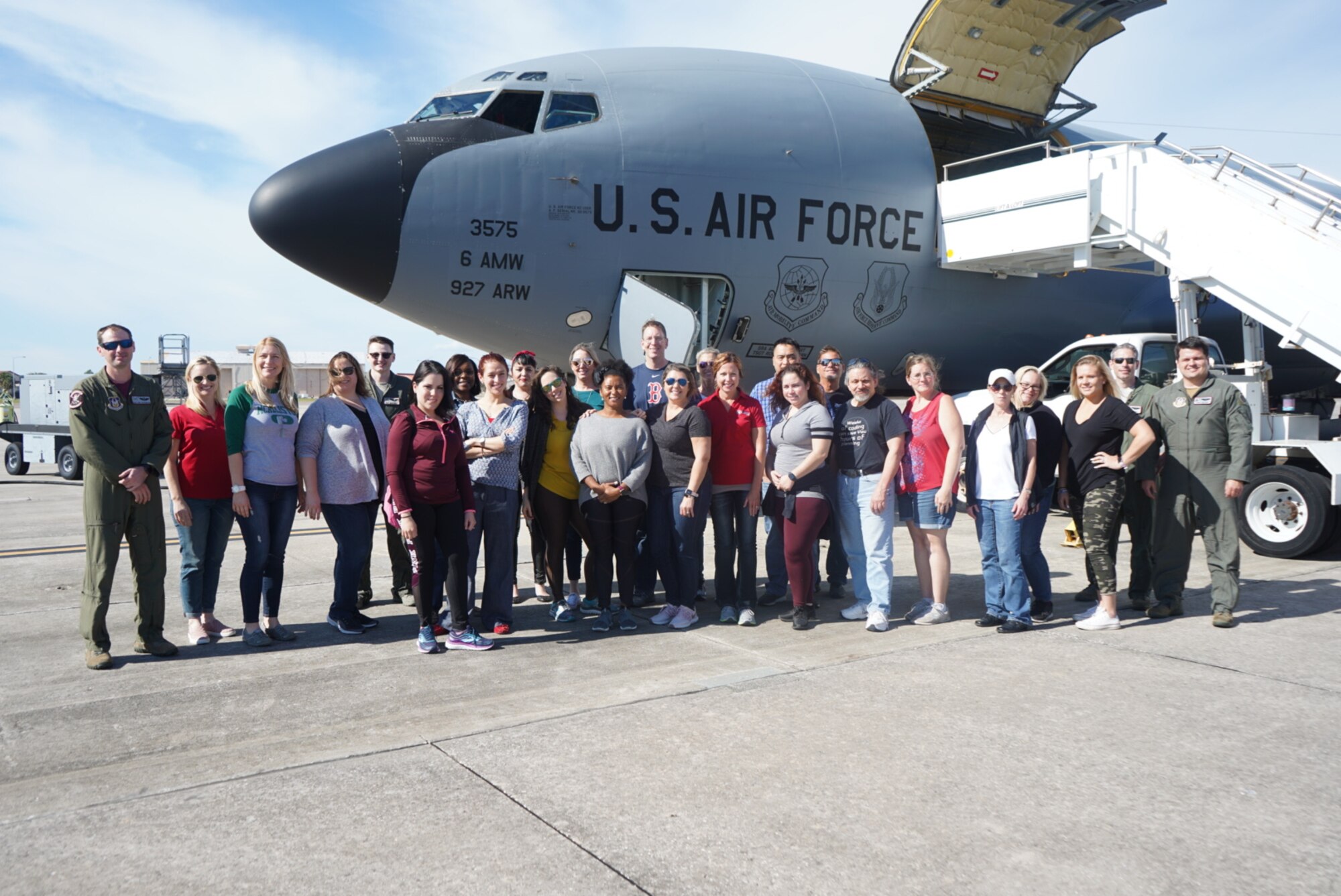 Spouses fly the friendly skies during a Spouse Flight on March 2, 2019 at MacDill Air Force Base, Fla. The Spouses were given a firsthand look at the mission of the 927th Air Refueling Wing. (U.S. Air Force photo by Senior Airman Alexis Suarez)
