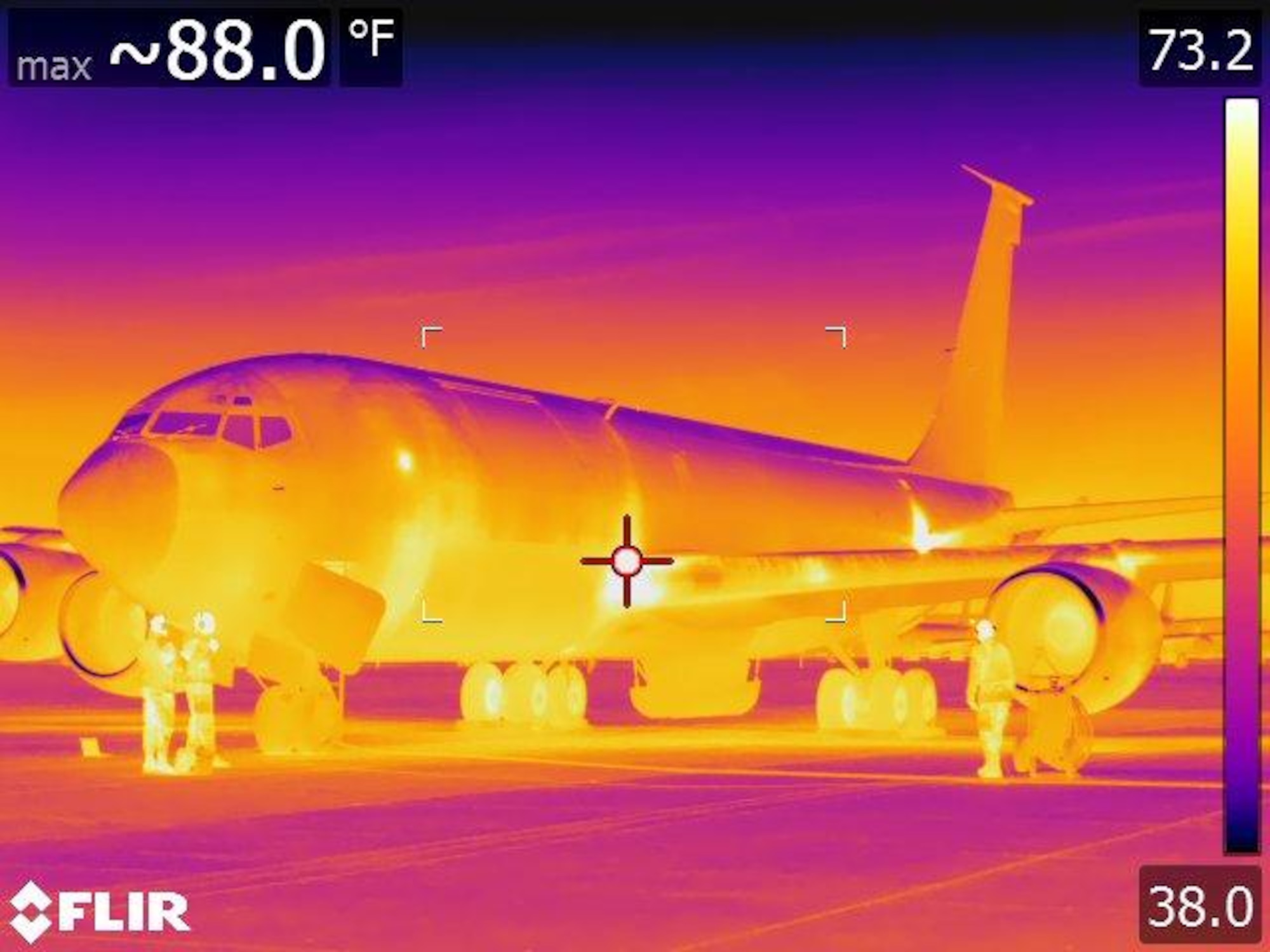 A thermal image of a KC-135 Stratotanker aircraft at MacDill Air Force Base, Fla., Feb. 27, 2019.