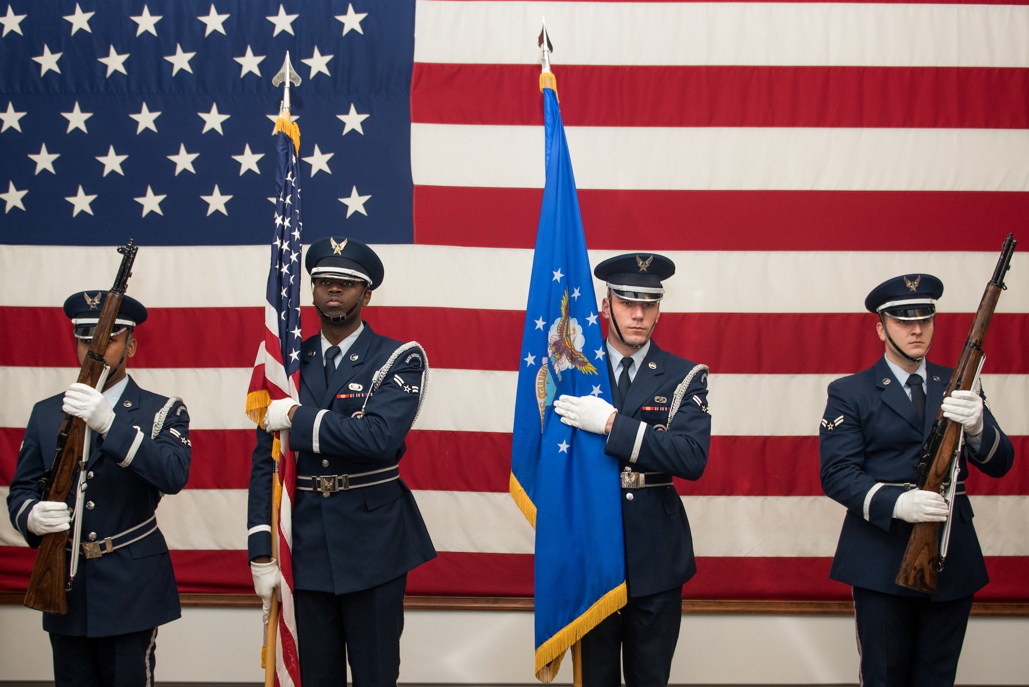 Lt. Col. Ryan Robin assumes command of the 512th Mission Support Group during a ceremony officiated by Col. Craig Peters, 512th Airlift Wing commander, at Dover Air Force Base, Delaware, March 2, 2019. Robins is responsible for a 650-person organization, which supports Air Mobility Command’s worldwide airlift mission. (U.S. Air Force photo by Staff Sgt. Damien Taylor)