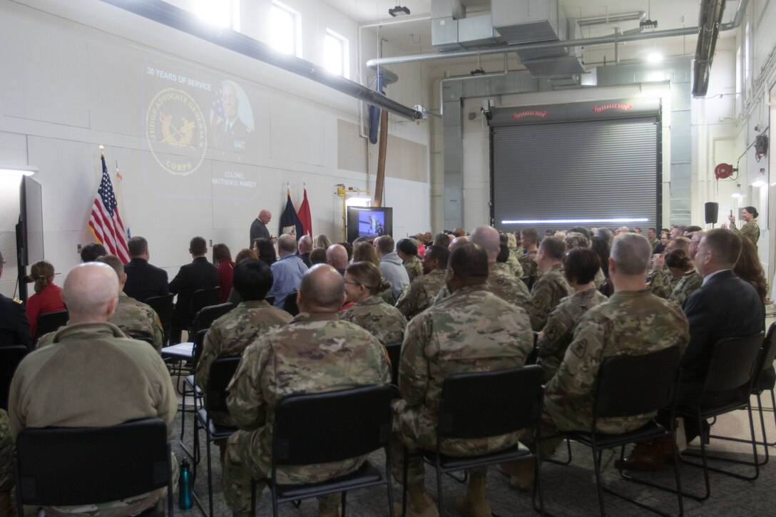 Legal Command hosts retirement ceremony for COL Ramsey and MSG Moore