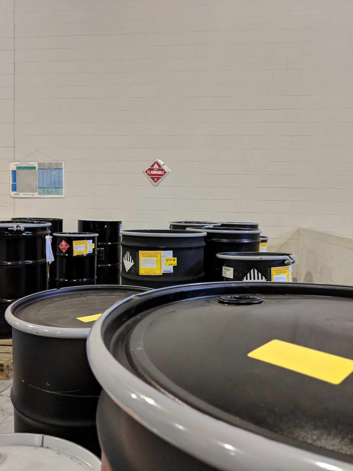 A hazardous waste facility on WPAFB Area A, holds various types of waste until they can be properly moved and disposed of. (U.S. Air Force photo by Loren Deer)