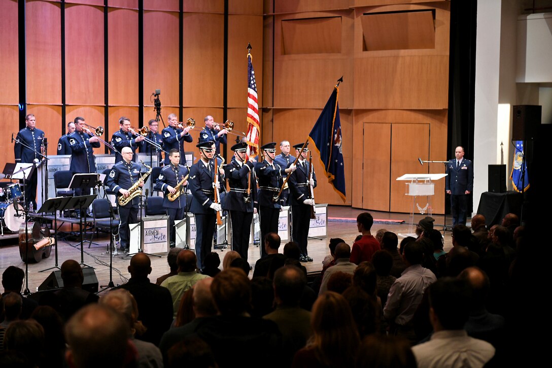 The Airmen of Note, U.S. Air Force Band’s premier jazz ensemble, perform during the Jazz Heritage Series, Feb. 22, 2019 in Alexandria, Va. This performance in the series featured guest double bassist, Christian McBride, and was conducted by Col. Don Schofield, U.S. Air Force Band commander. (U.S. Air Force photo by Senior Airman Alyssa D. Van Hook)