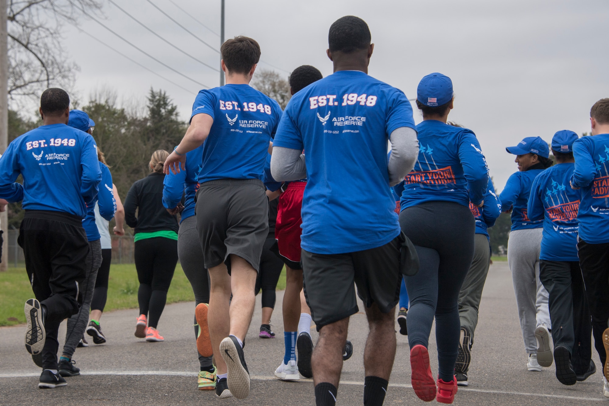 Participants in the 307th Force Support Squadron's Shamrock 5K begin the run at Barksdale Air Force Base, Louisiana, March 2nd, 2019. The run was held to promote fitness and morale throughout the 307th Bomb Wing. (U.S. Air Force photo by Staff Sgt. Callie Ware)