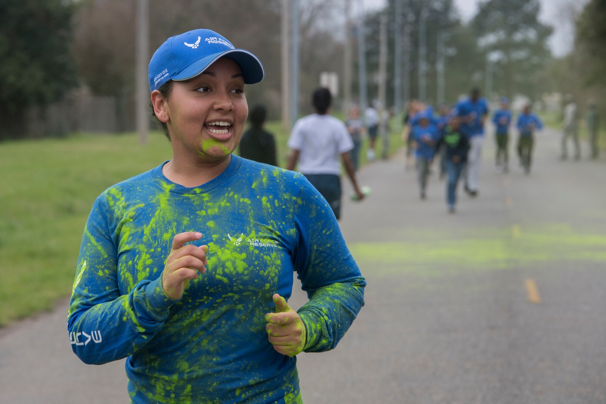 A member of the 307th Bomb Wing's Delayed Entry Program heads for the finish line during the 307th Force Support Squadron Shamrock 5K at Barksdale Air Force Base, Louisiana, March 2, 2019. More than fifty runners, including Reserve Citizen Airmen and their families, participated in the event. (U.S. Air Force photo by Staff Sgt. Callie Ware)
