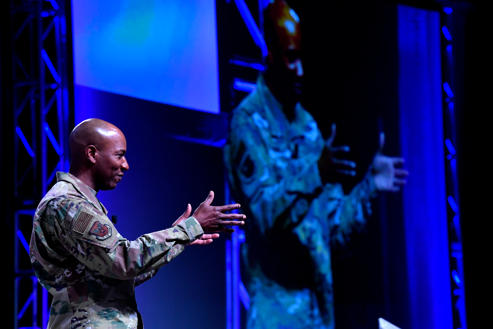 Chief Master Sgt. of the Air Force Kaleth O. Wright gives remarks during the Air Force Association’s Air Warfare Symposium in Orlando, Fla., March 1, 2019. During their remarks Goldfein and Wright highlighted the importance of inspirational and courageous leadership. (U.S. Air Force photo by Wayne Clark)