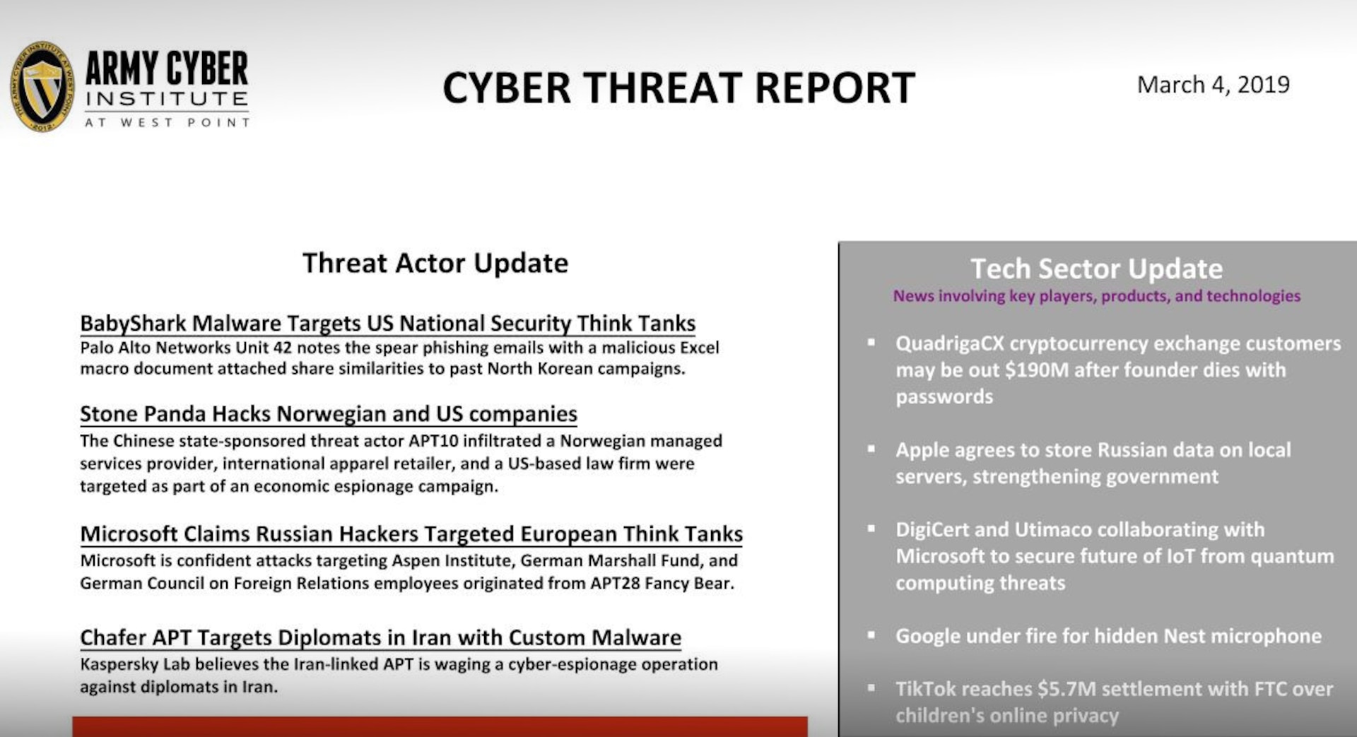 Cyber Threat Report 04 March 2019