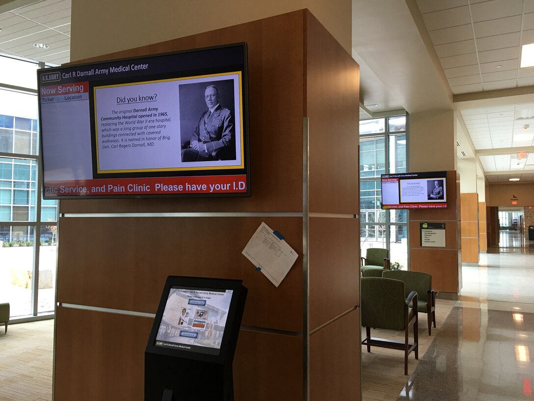 Huntsville Center’s Facility Technology Integration - Medical (FTI-Medical) program implements facility communication distribution systems like this patient service ticketing kiosk inside Carl R. Darnall Army Medical Center at Fort Hood, Texas.