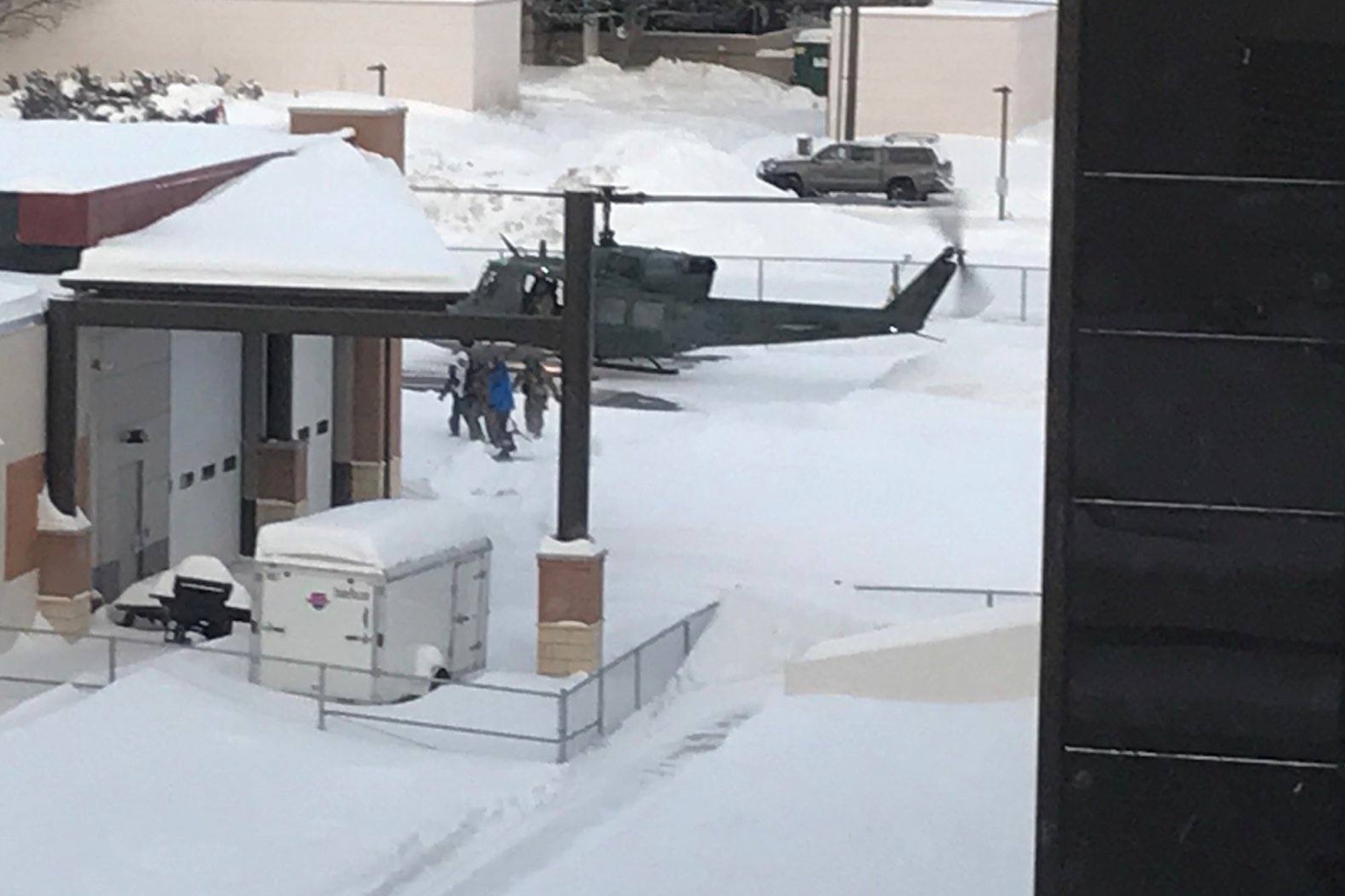 Aircrew from the 40th Helicopter Squadron unload a patient at Benefis Hospital in Great Falls after a successful search and rescue March 1, 2019.