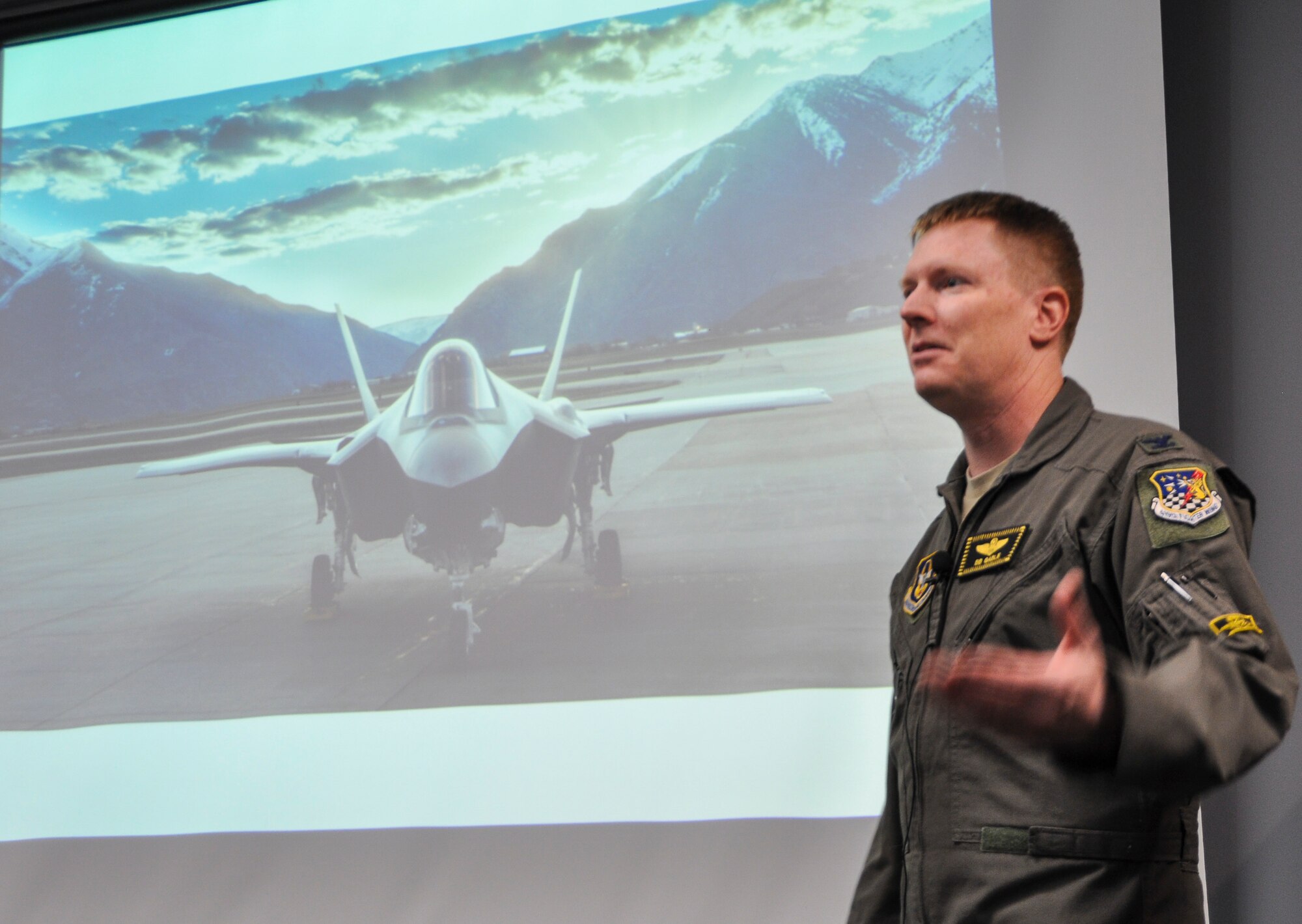 Col. Dan “B.B.” Gable presents to a full room at the Hill Aerospace Museum’s “Plane Talk” series Saturday