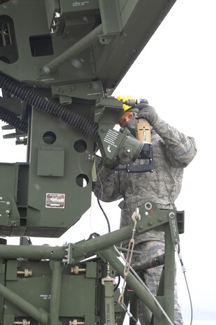 Airman 1st Class Andrew Stilwell, 729th Air Control Squadron setting up the Radar, Feb. 5, 2019, during a readiness exercise at Hill Air Force Base, Utah. The evolution was part of an exercise to mobilize and set up a deployed radar location and control reporting center. (U.S. Air Force photo by Todd Cromar)