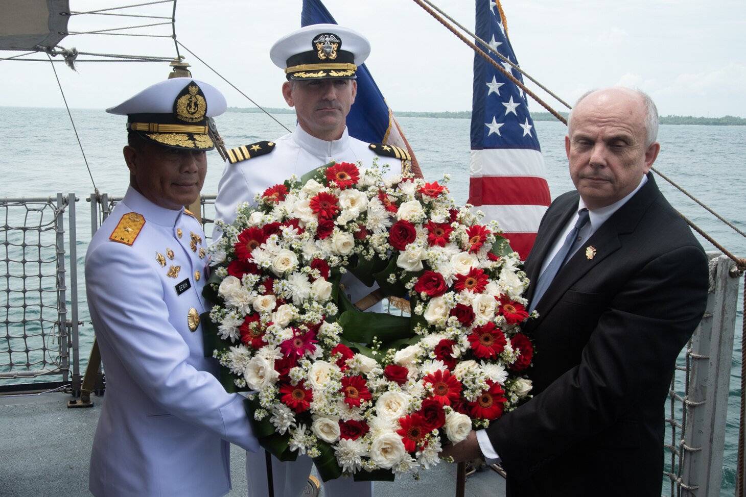 The ceremony was held to honor the American and Australian crews of USS Houston (CA 30) and HMAS Perth (D 29) that lost their lives in battle against the Japanese Imperial Navy during World War II.