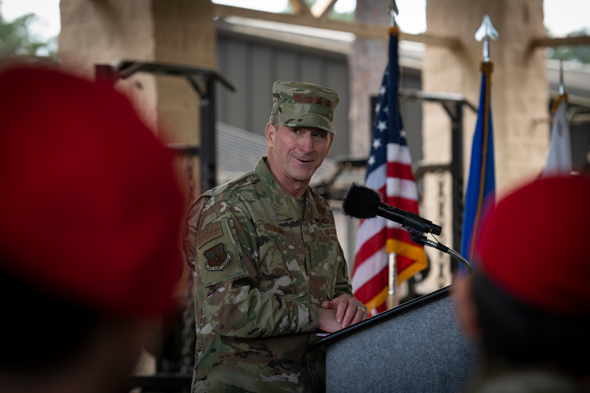 Air Force Chief of Staff Gen. David L. Goldfein gives remarks during the Special Tactics Ruck March Memorial Ceremony at Hurlburt Field, Florida, March 4, 2018.