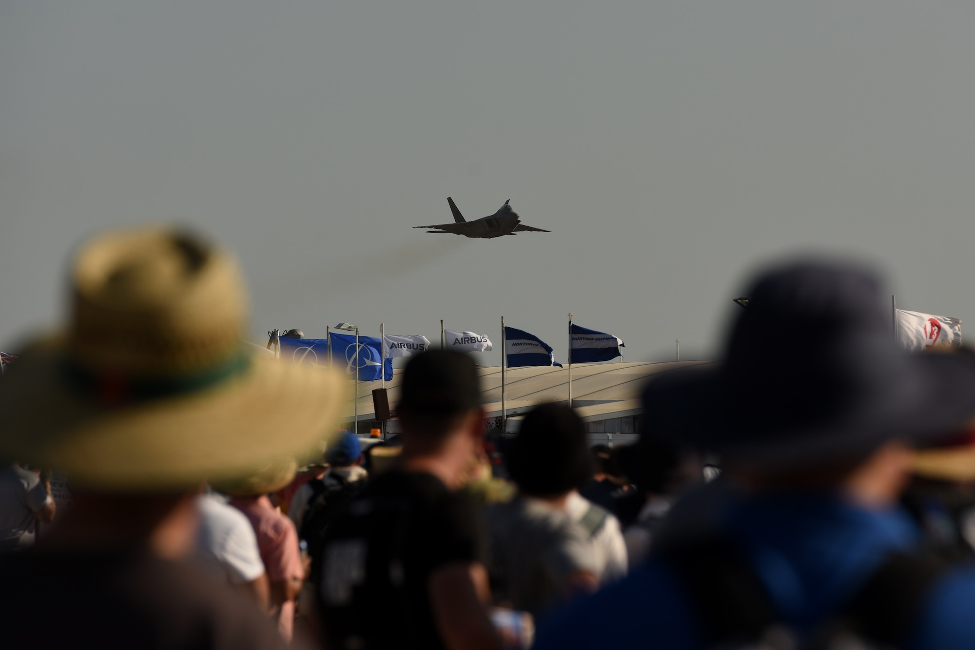A U.S. Air Force F-22 Raptor assigned to Joint Base Elmendorf-Richardson, Alaska, flies over Avalon International Airport during the 2019 Australian International Airshow and Aerospace & Defence Exposition (AVALON 2019) at Geelong, Victoria, Australia, March 1, 2019.