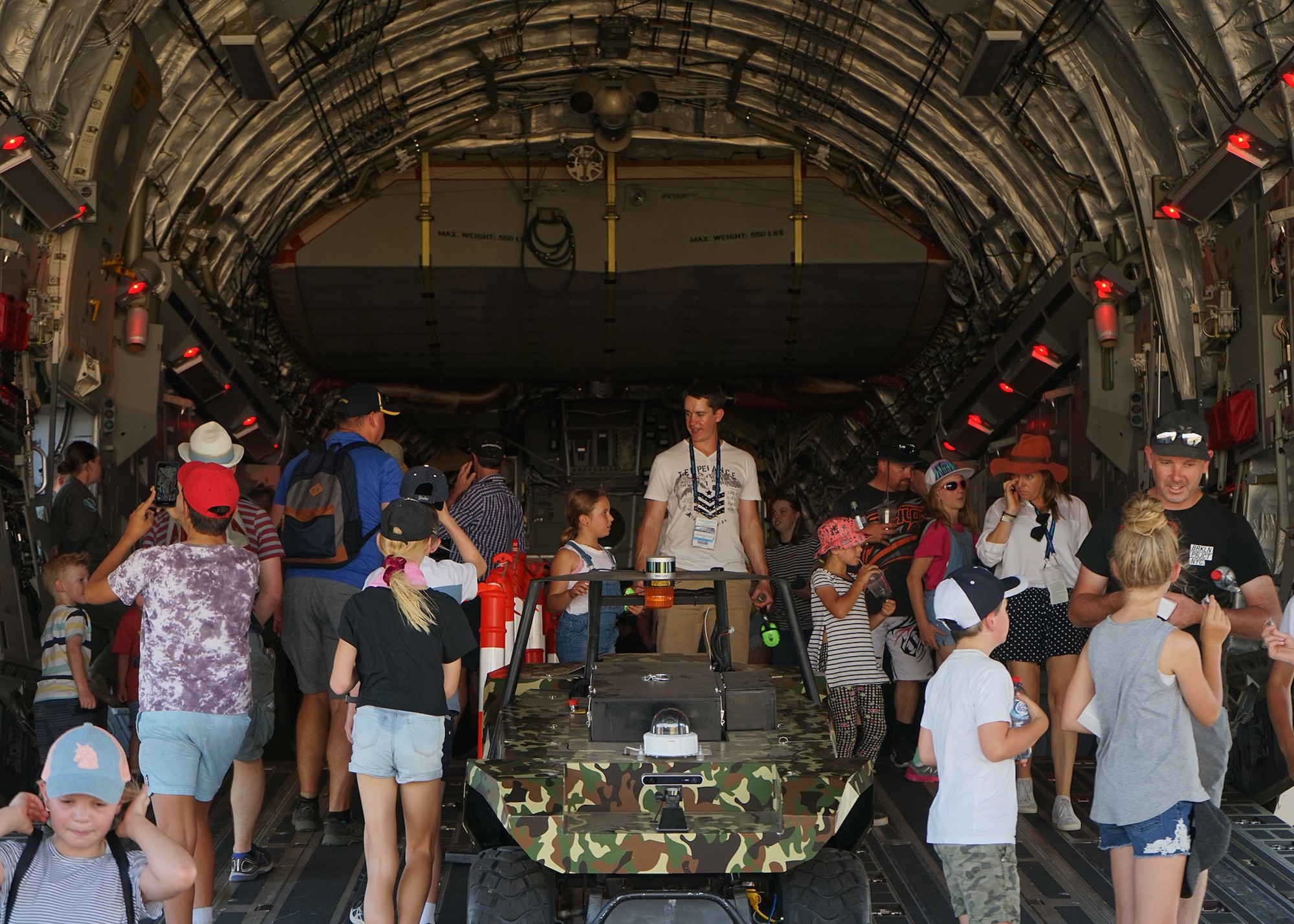 Visitors tour the inside of a C-17 Globemaster III at the 2019 Australian International Airshow and Aerospace & Defence Exposition (AVALON 19) in Geelong, Victoria, Australia, March 1, 2019.