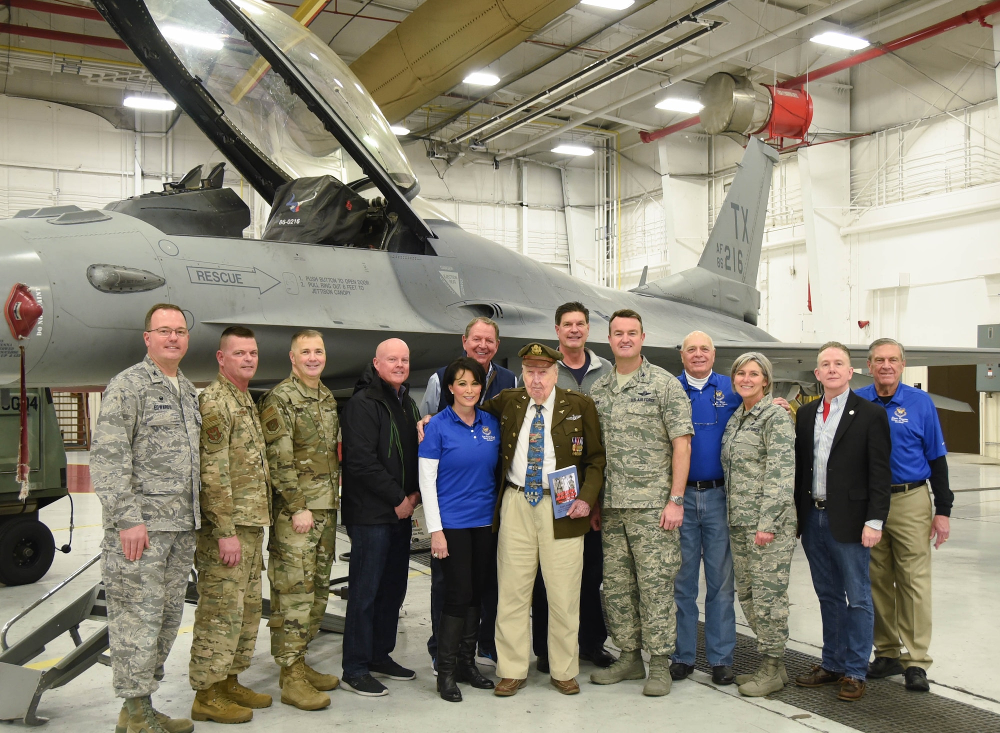 World War II veteran and prisoner of war survivor, Mr. Fiske Hanley II visits 301st Fighter Wing leadership along with several honorary commanders and attends the Maintenance Professional of the Year (MPOY) ceremony March 2, 2019 at Naval Air Station Fort Worth Joint Reserve Base, Texas. Hanley’s plane was shot down over Japan in early 1945, and he was taken prisoner by the Kempei Tai Military Police.
(U.S. Air Force photo by Airman 1st Class Brittany Morelock